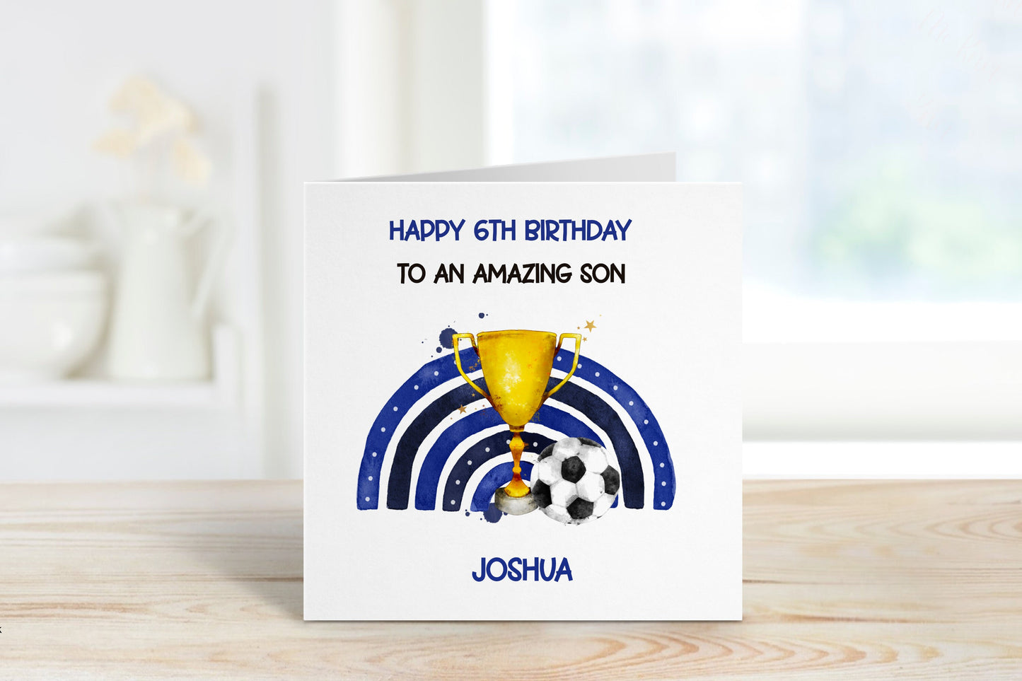 Personalised Great Grandson 6th Birthday Card, Football Rainbow 6th Birthday Card, Any Age, 1st, 2nd, 3rd, 4th, Great Grandson Birthday Card