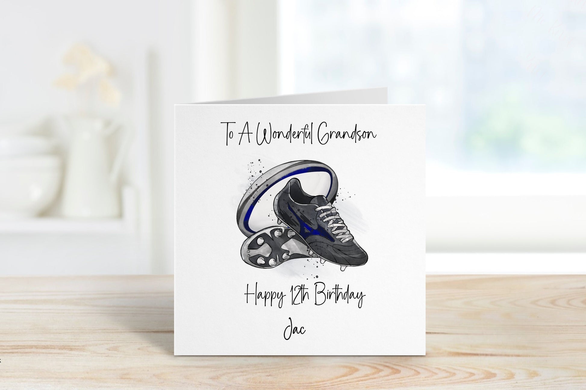 Grandson Rugby Birthday Card, Personalised Rugby Birthday Crd For Grandson, Any Age Birthday Card For Grandson, 1,2,3,4,5,6,7,8,9,10