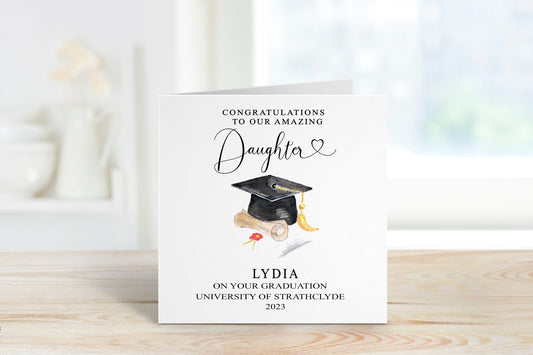 Daughter Graduation Card, Personalised Graduation Card For Daughter, Graduation Card For Amazing Daughter, Cap And Scroll Graduation Card