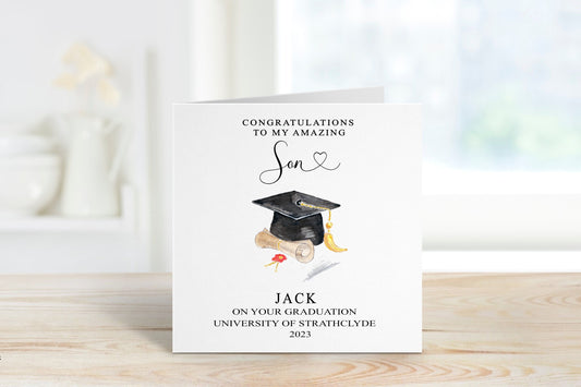 Son Graduation Card, Personalised Graduation Card For Son, Graduation Card For Amazing Son, Cap And Scroll Graduation Card