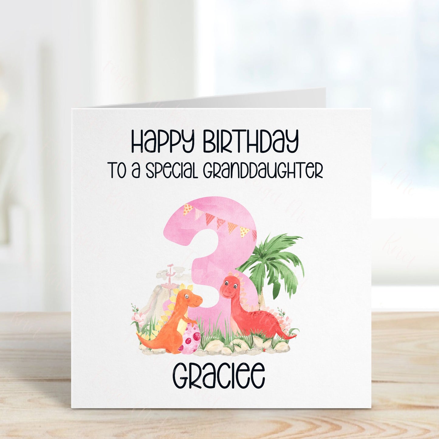 Personalised Daughter Birthday Card, Dino Theme Birthday Card, Any Age, 1st, 2nd, 3rd, 4th, 5th, 6th Birthday Card For Daughter