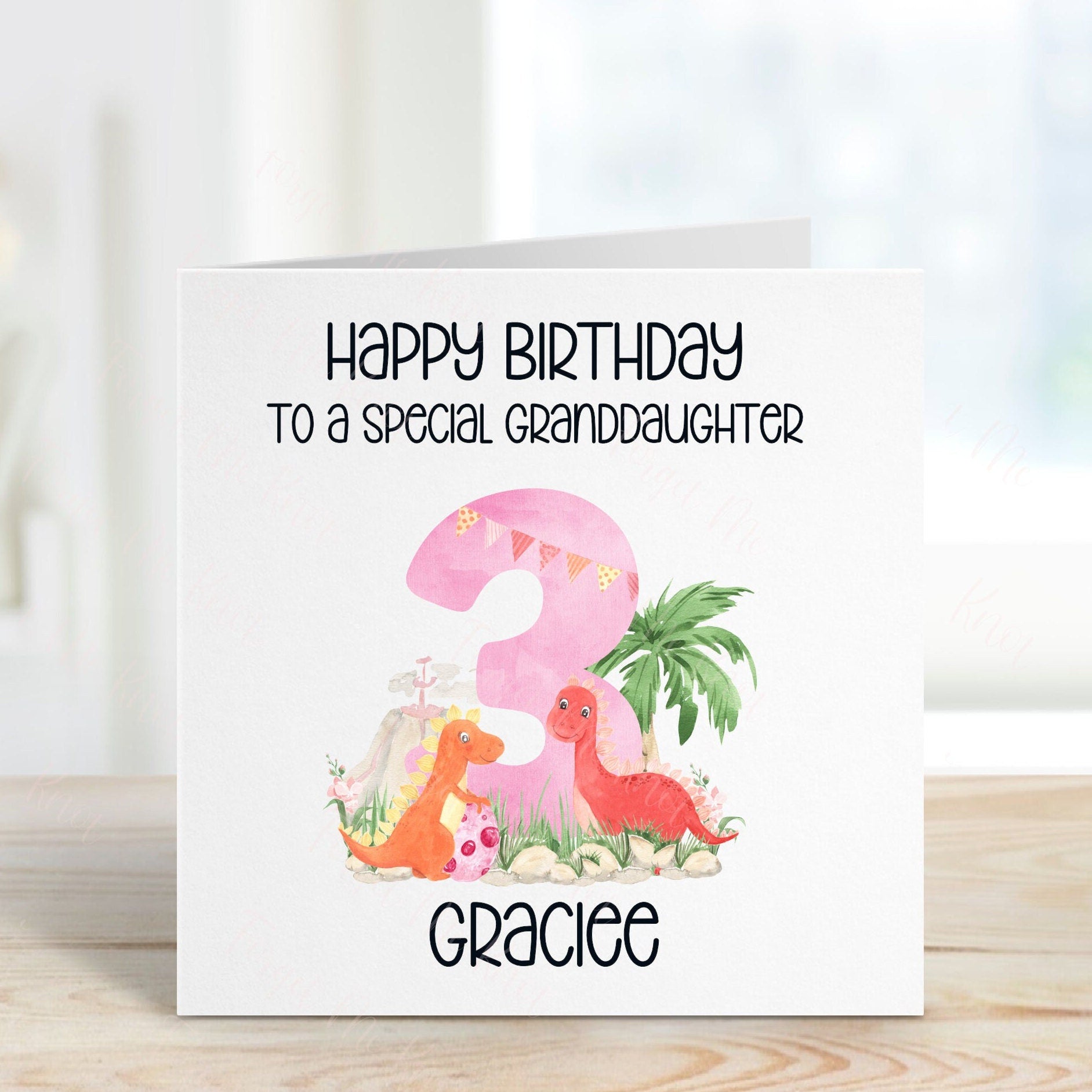 Personalised Great Granddaughter Birthday Card, Dino Theme Birthday Card, Any Age, 1st, 2nd, 3rd, 4th, 5th, 6th Birthday Card