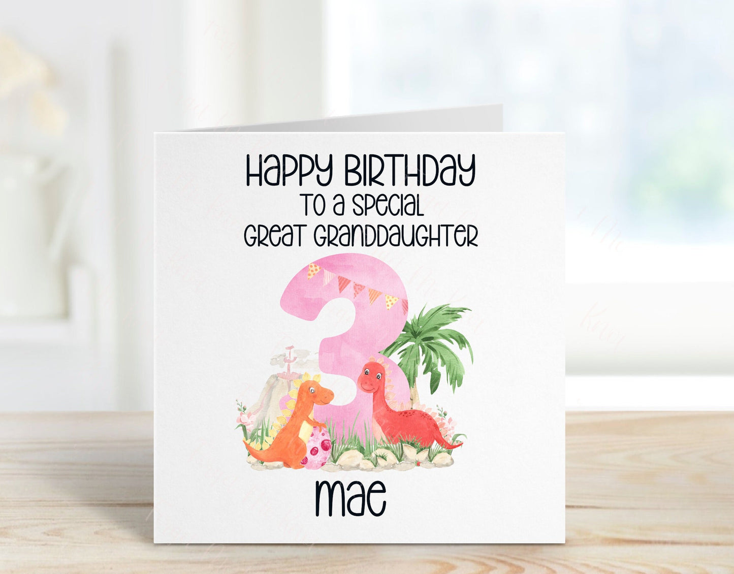 Personalised Niece Birthday Card, Dino Theme Birthday Card, Any Age, 1st, 2nd, 3rd, 4th, 5th, 6th Birthday Card For Niece