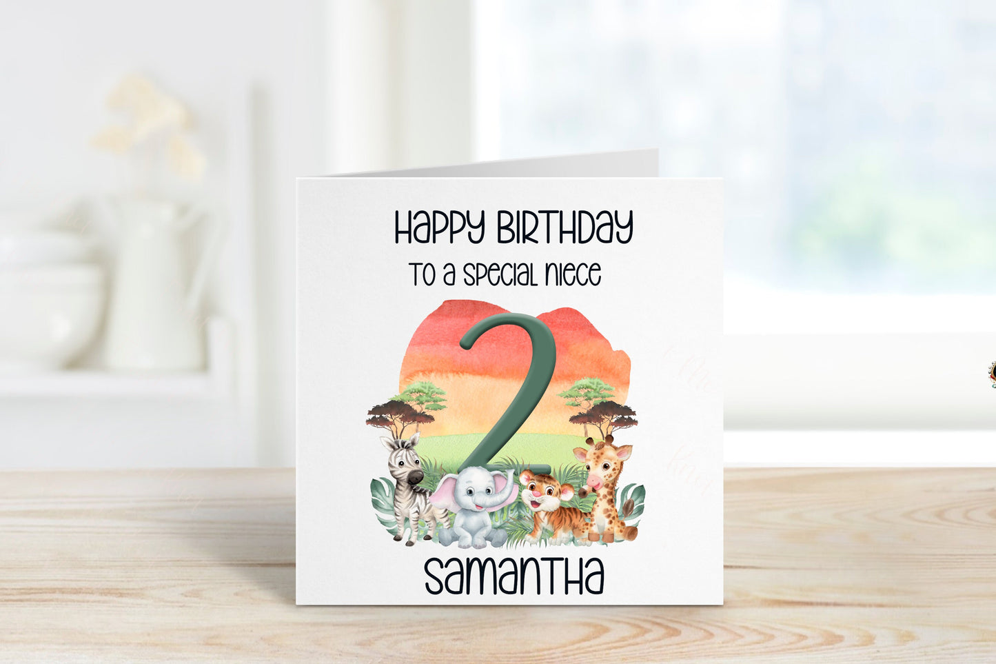 Personalised Granddaughter Birthday Card, Safari Theme Birthday Card, Any Age, 1st, 2nd, 3rd, 4th, 5th, 6th Granddaughter Birthday Card