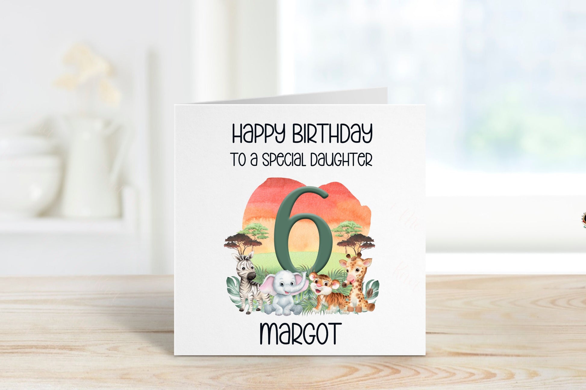 Personalised Great Granddaughter Birthday Card, Safari Theme Birthday Card, Any Age, 1st, 2nd, 3rd, 4th, 5th, 6th Birthday Card