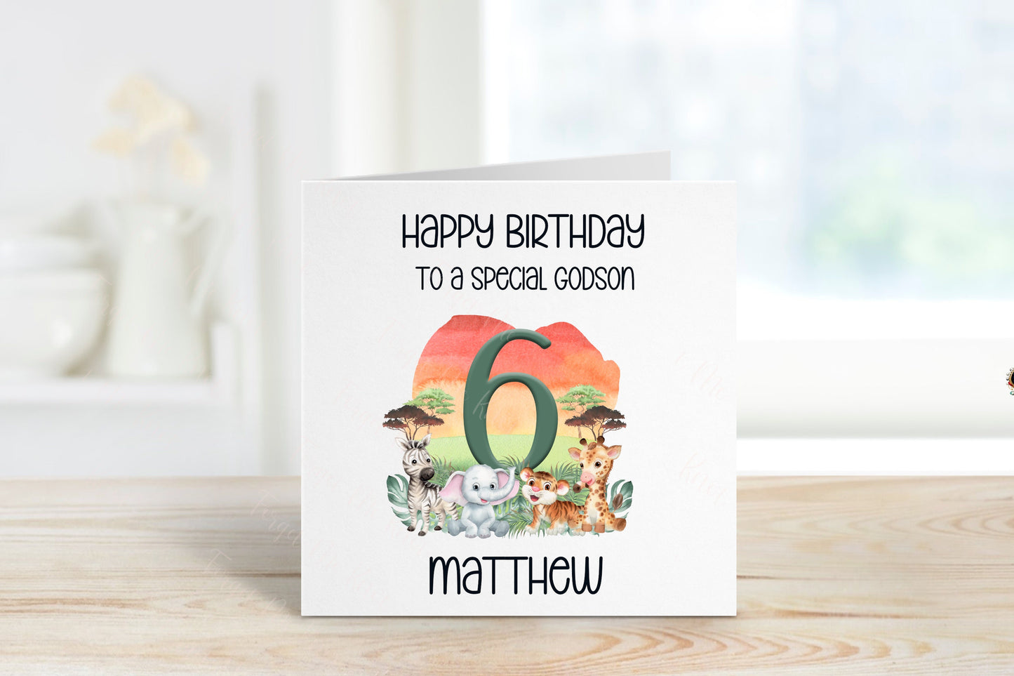 Personalised Great Nephew Birthday Card, Safari Theme Birthday Card, Any Age, 1st, 2nd, 3rd, 4th, 5th, 6th Great Nephew Birthday Card