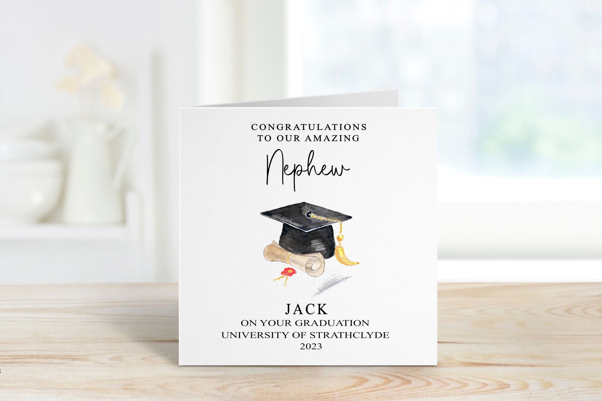 Nephew Graduation Card, Personalised Graduation Card For Nephew, Graduation Card For Amazing Nephew, Cap And Scroll Graduation Card