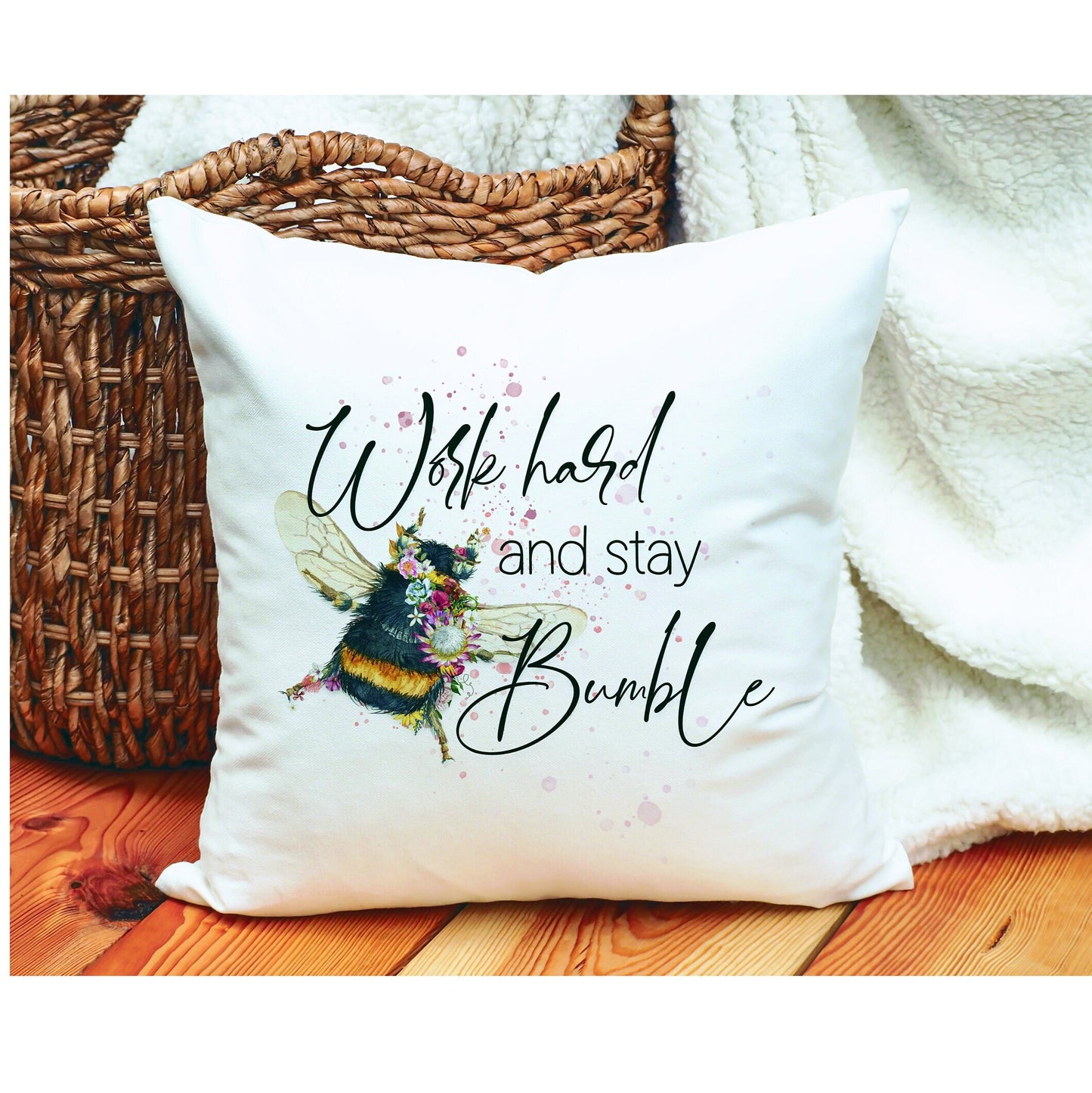 Bee Cushion Gift, Work Hard And Stay Bumble, Bee Design Personalised Cushion, Mothers Day Gift For Mum, Positivity Gift