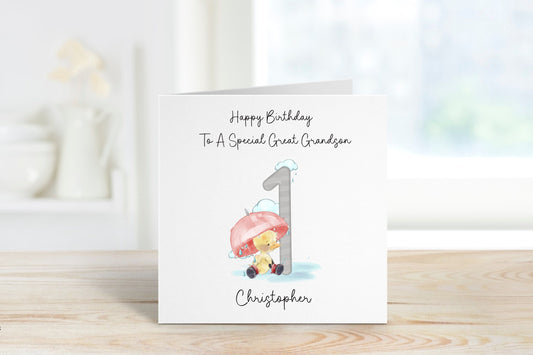 Great Grandson 1st Birthday Card, 1st Birthday Card For Great Grandson, Personalised Grandson 1st Birthday Card, Splashy Duck Card