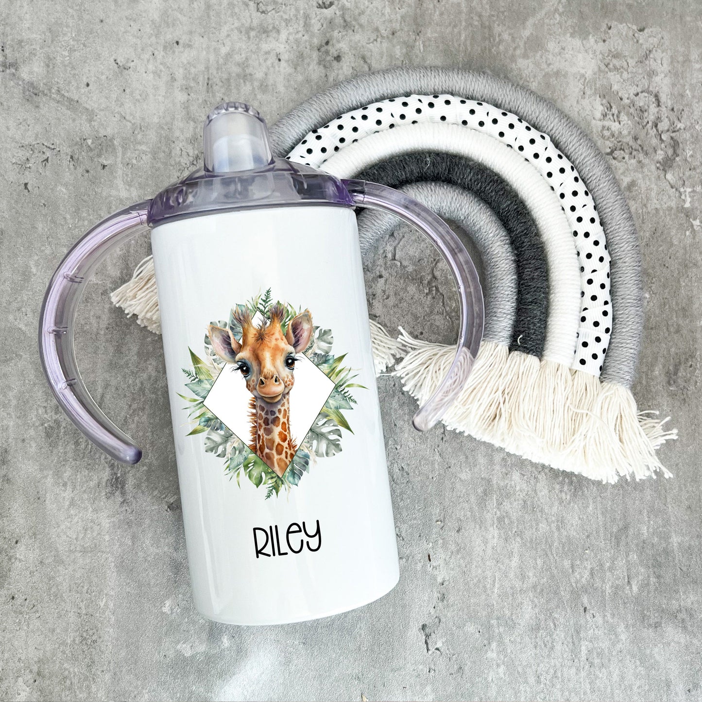 Personalised Safari Sippy Cup, Kids Sippy Cup, Double Handled Beaker For Kids