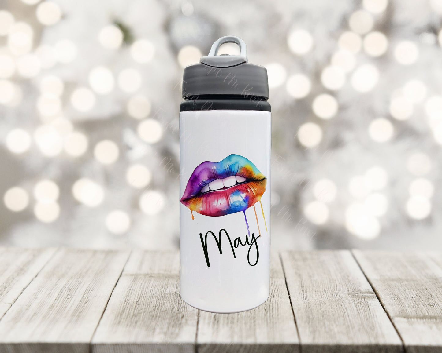 Personalised Rainbow Lips Water Bottle, Pride Rainbow Water Bottle, LGBTQ Pride Rainbow Drinks Bottle