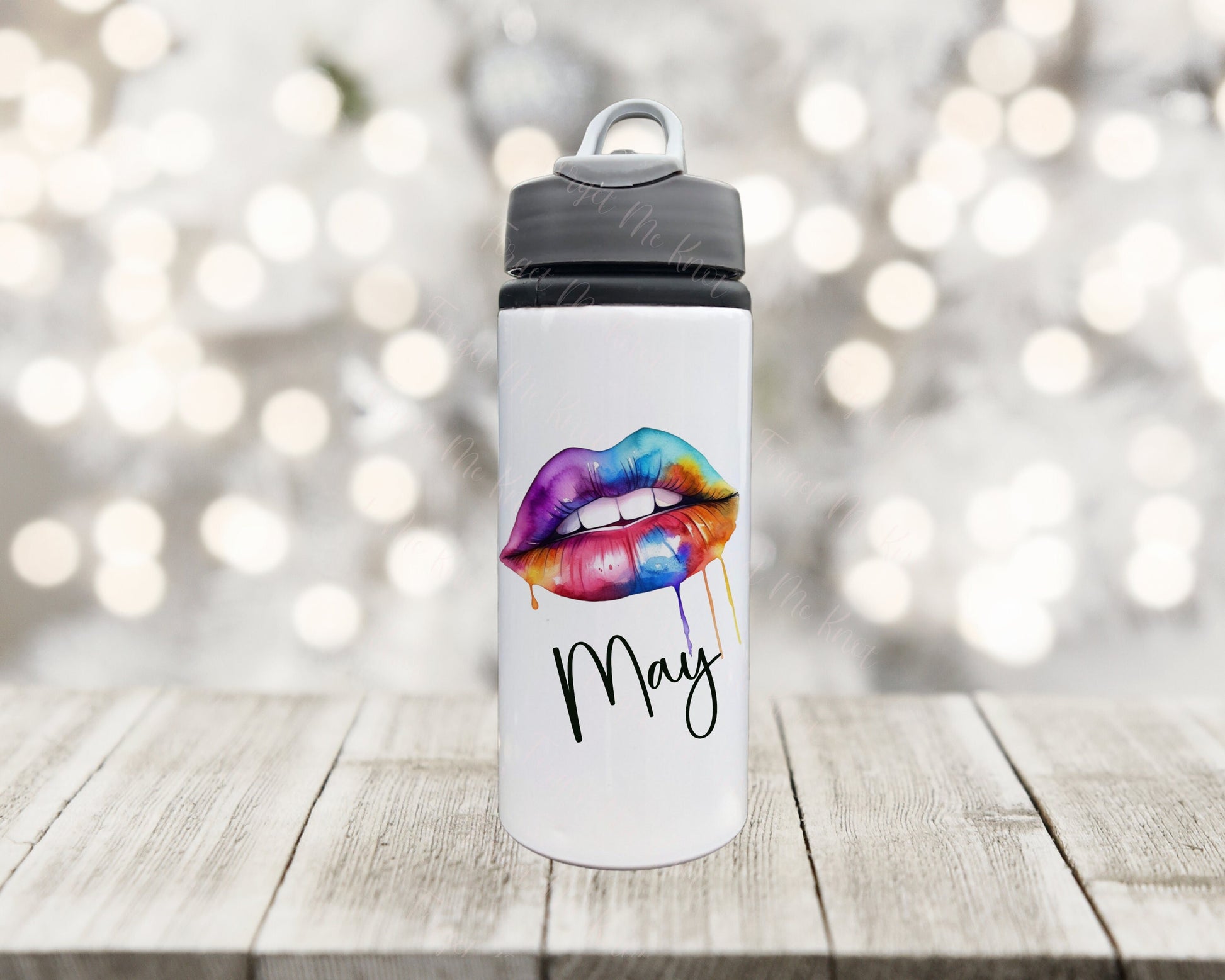 Personalised Rainbow Lips Water Bottle, Pride Rainbow Water Bottle, LGBTQ Pride Rainbow Drinks Bottle