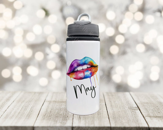 Personalised Rainbow Lips Water Bottle, Pride Rainbow Water Bottle, LGBTQ Pride Rainbow Drinks Bottle