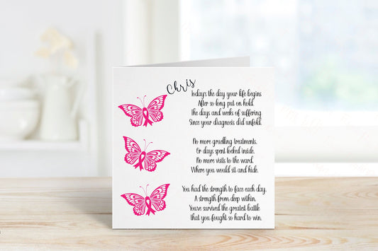 Breast Cancer Survivor Card, Beaten Cancer Card, Survivor Card, Card For Her, Card For Him, Pink Butterfly Cancer Survivor Card