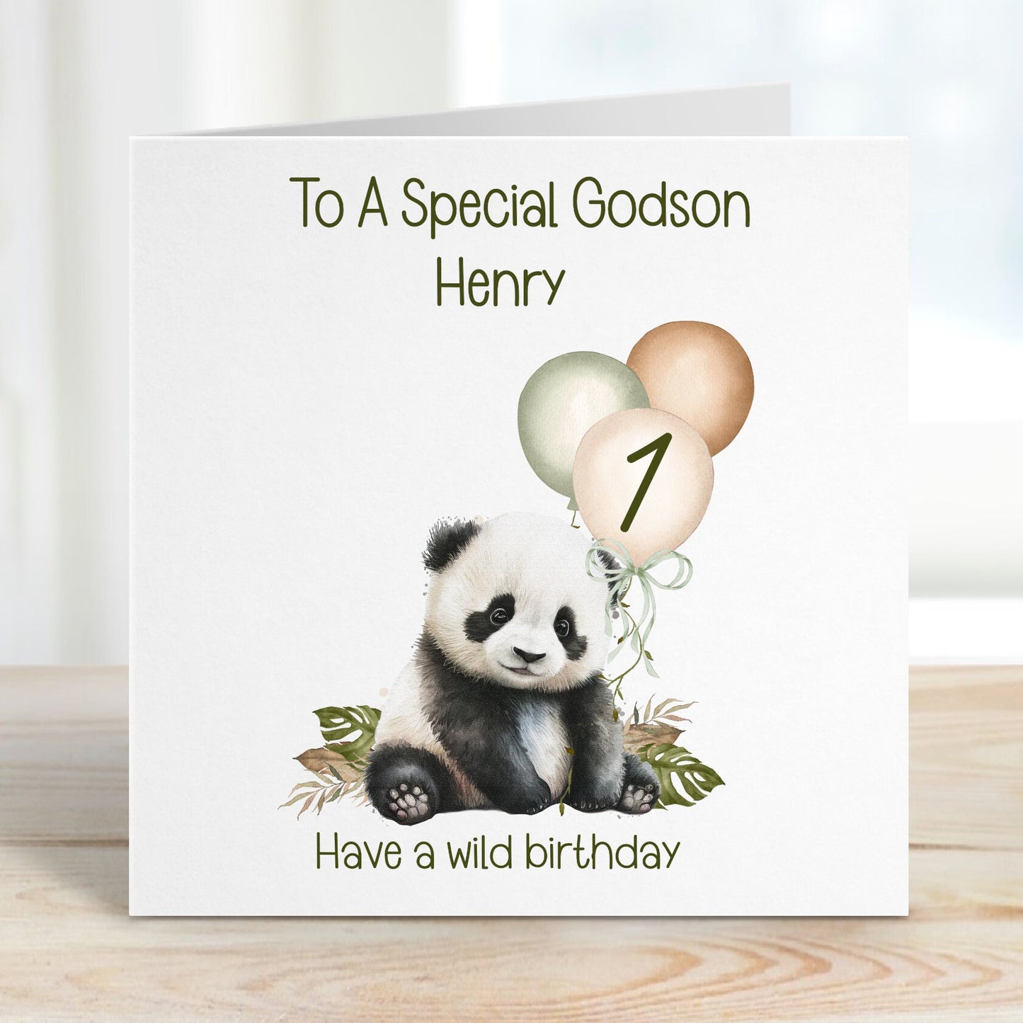 Son 1st Birthday Card, 1st Birthday Card For Son, Personalised Son 1st Birthday Card, Safari Panda Design
