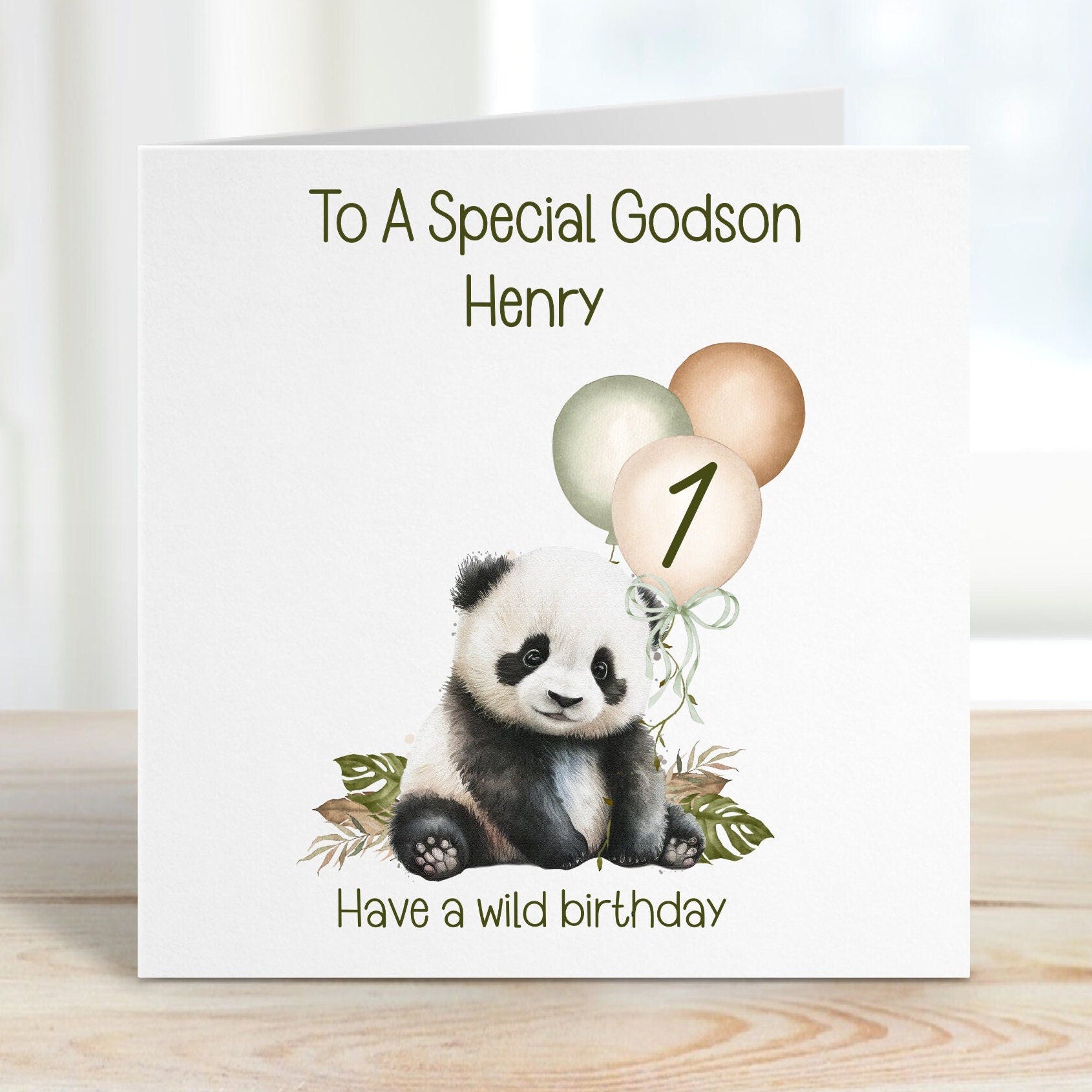 Nephew 1st Birthday Card, 1st Birthday Card For Nephew, Personalised Nephew 1st Birthday Card, Safari Panda Design