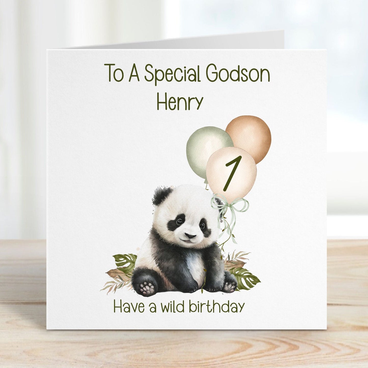 Godson 1st Birthday Card, 1st Birthday Card For Godson, Personalised Godson 1st Birthday Card, Safari Panda Design