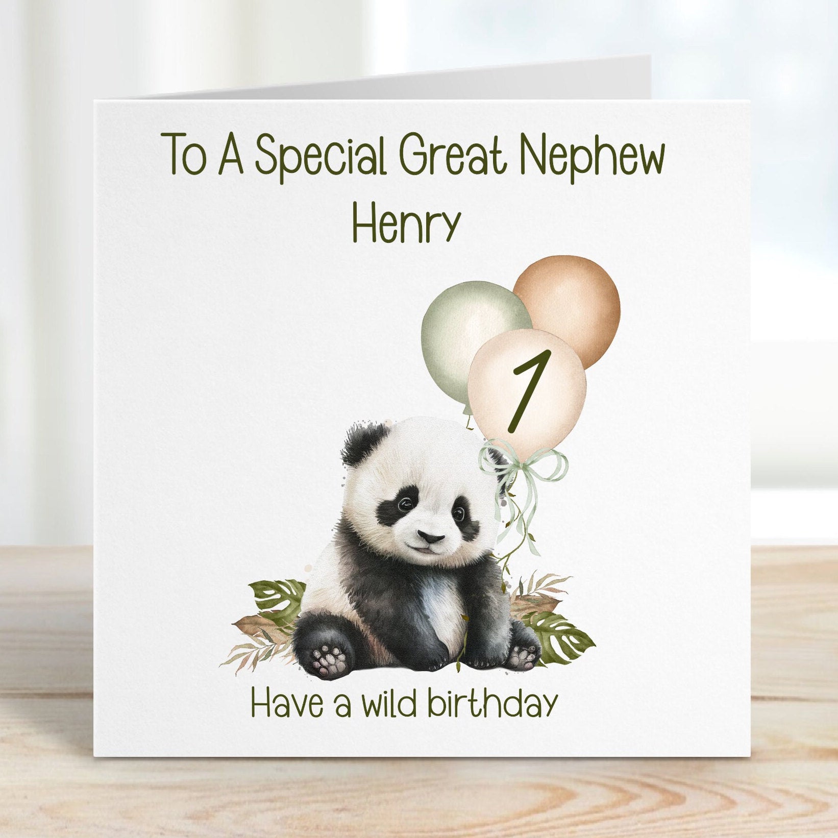 Great Grandson 1st Birthday Card, 1st Birthday Card For Great Grandson, Personalised Great Grandson 1st Birthday Card, Safari Panda Design