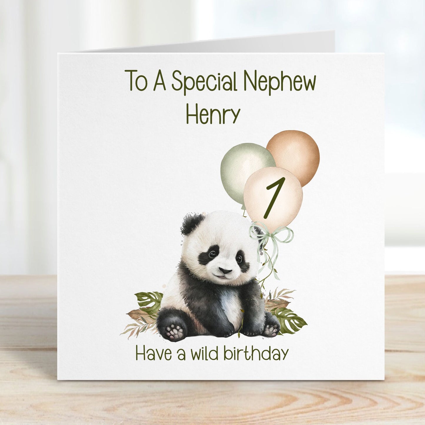 Nephew 1st Birthday Card, 1st Birthday Card For Nephew, Personalised Nephew 1st Birthday Card, Safari Panda Design