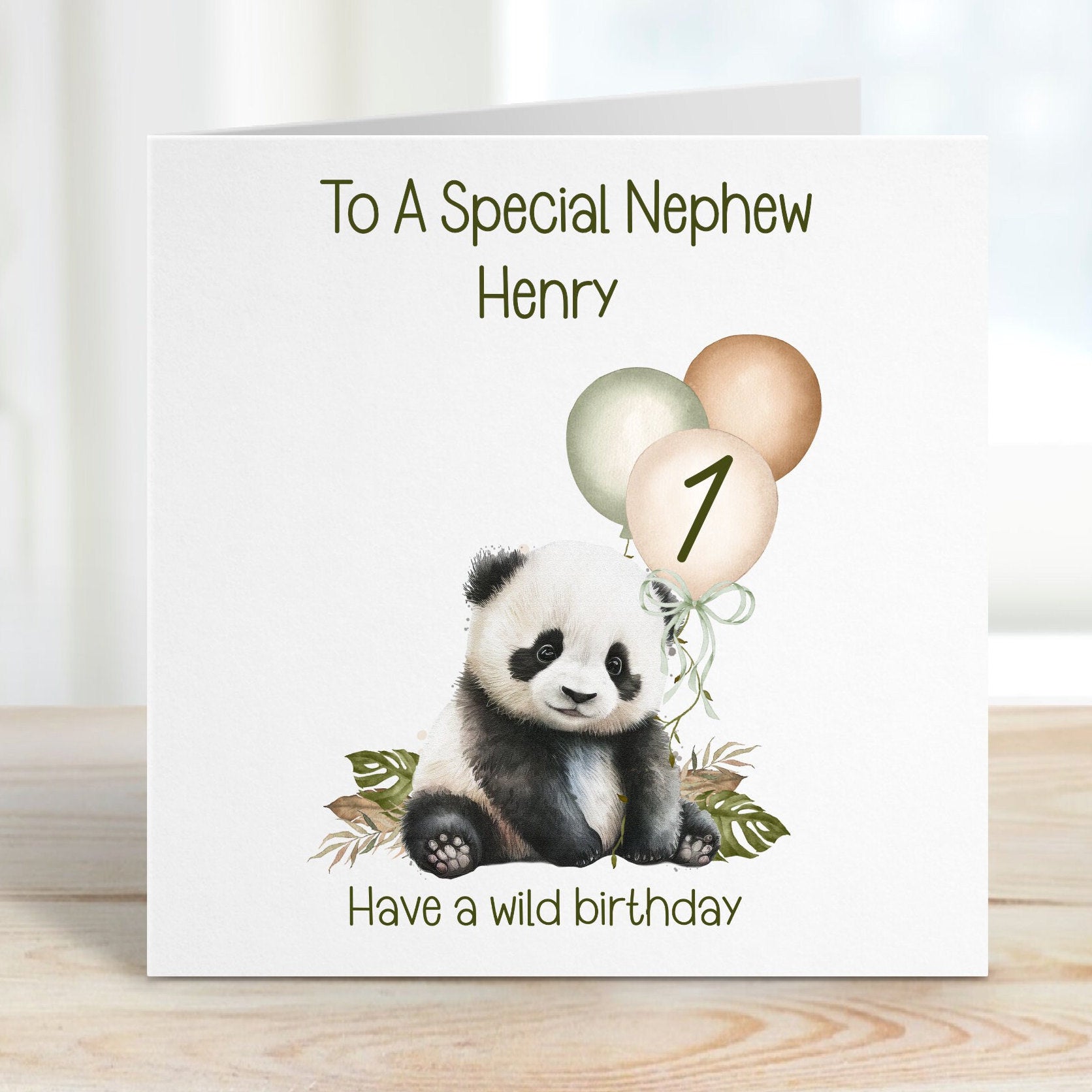 Great Grandson 1st Birthday Card, 1st Birthday Card For Great Grandson, Personalised Great Grandson 1st Birthday Card, Safari Panda Design