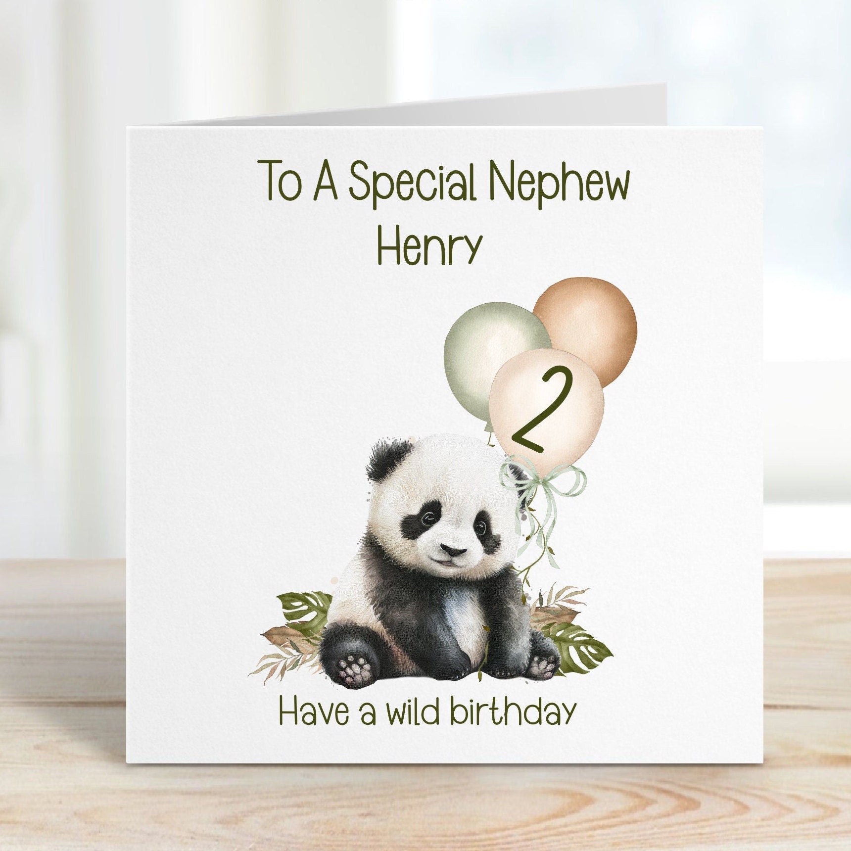 Godson 2nd Birthday Card, 2nd Birthday Card For Godson, Personalised Godson2nd Birthday Card, Safari Panda Design