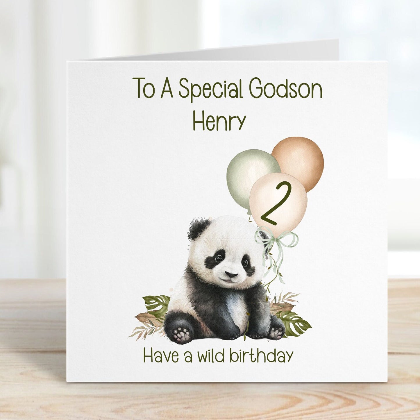 Nephew 2nd Birthday Card, 2nd Birthday Card For Nephew, Personalised Nephew 2nd Birthday Card, Safari Panda Design