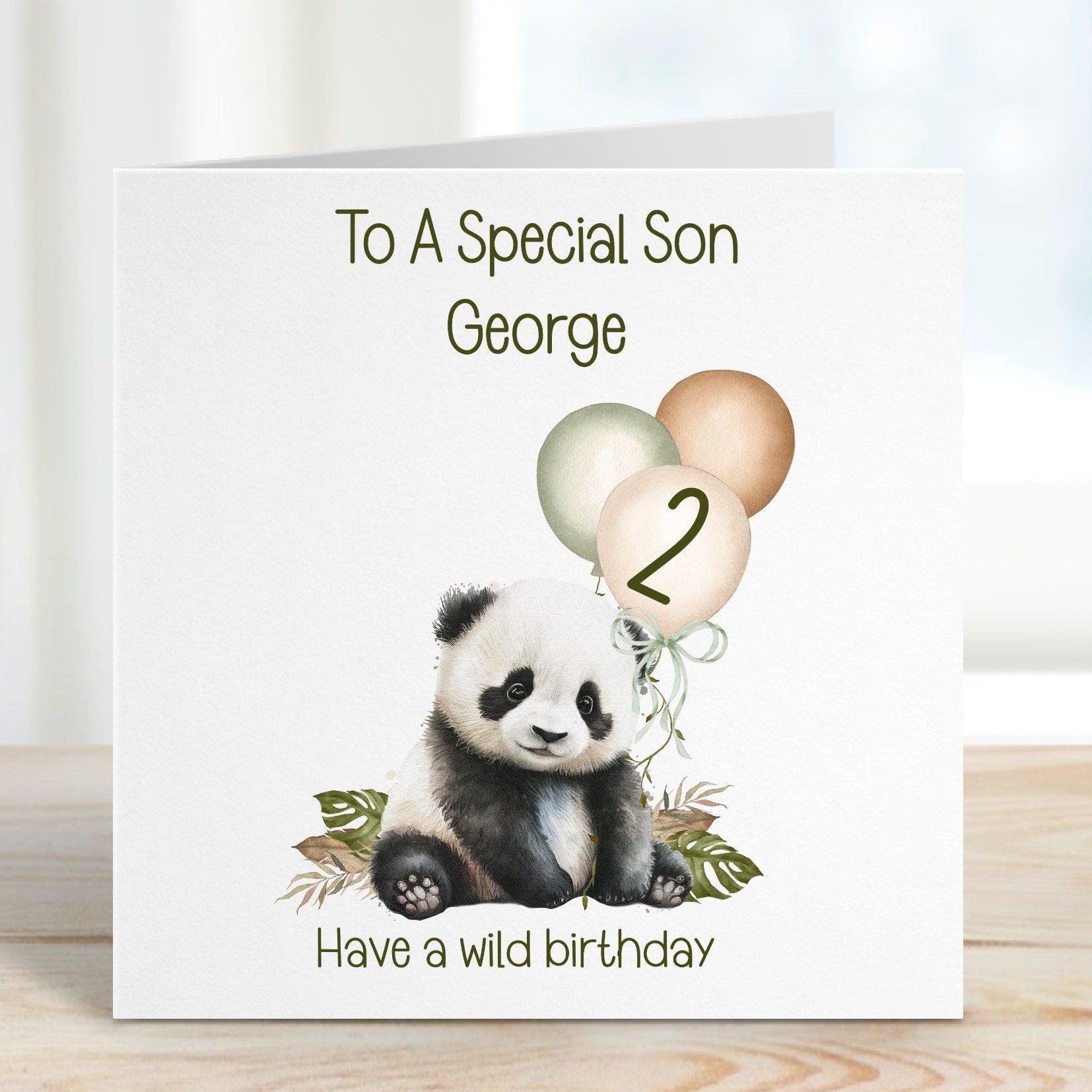 Nephew 2nd Birthday Card, 2nd Birthday Card For Nephew, Personalised Nephew 2nd Birthday Card, Safari Panda Design