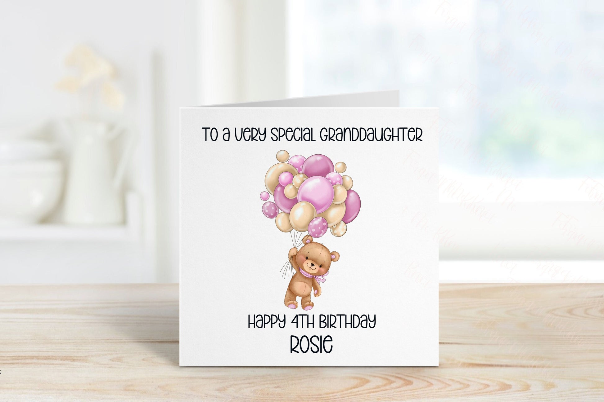 Personalised Granddaughter Birthday Card, Bear And Balloons Card, Any Age, 1st, 2nd, 3rd, 4th, Granddaughter 1st Birthday Card