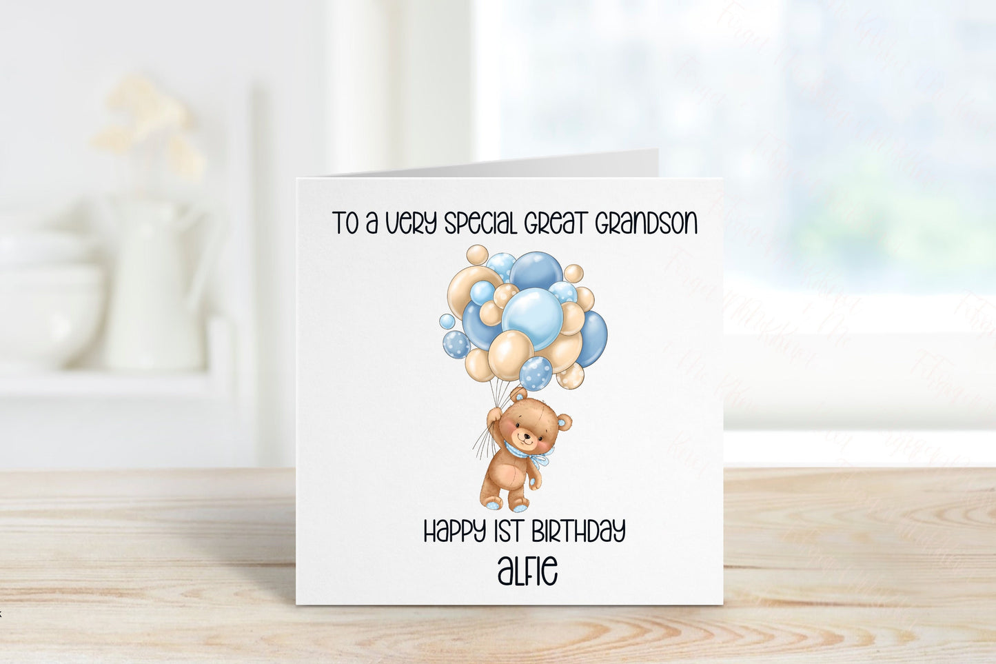 Personalised Nephew Birthday Card, Bear And Balloons Card, Any Age, 1st, 2nd, 3rd, 4th, Nephew 1st Birthday Card
