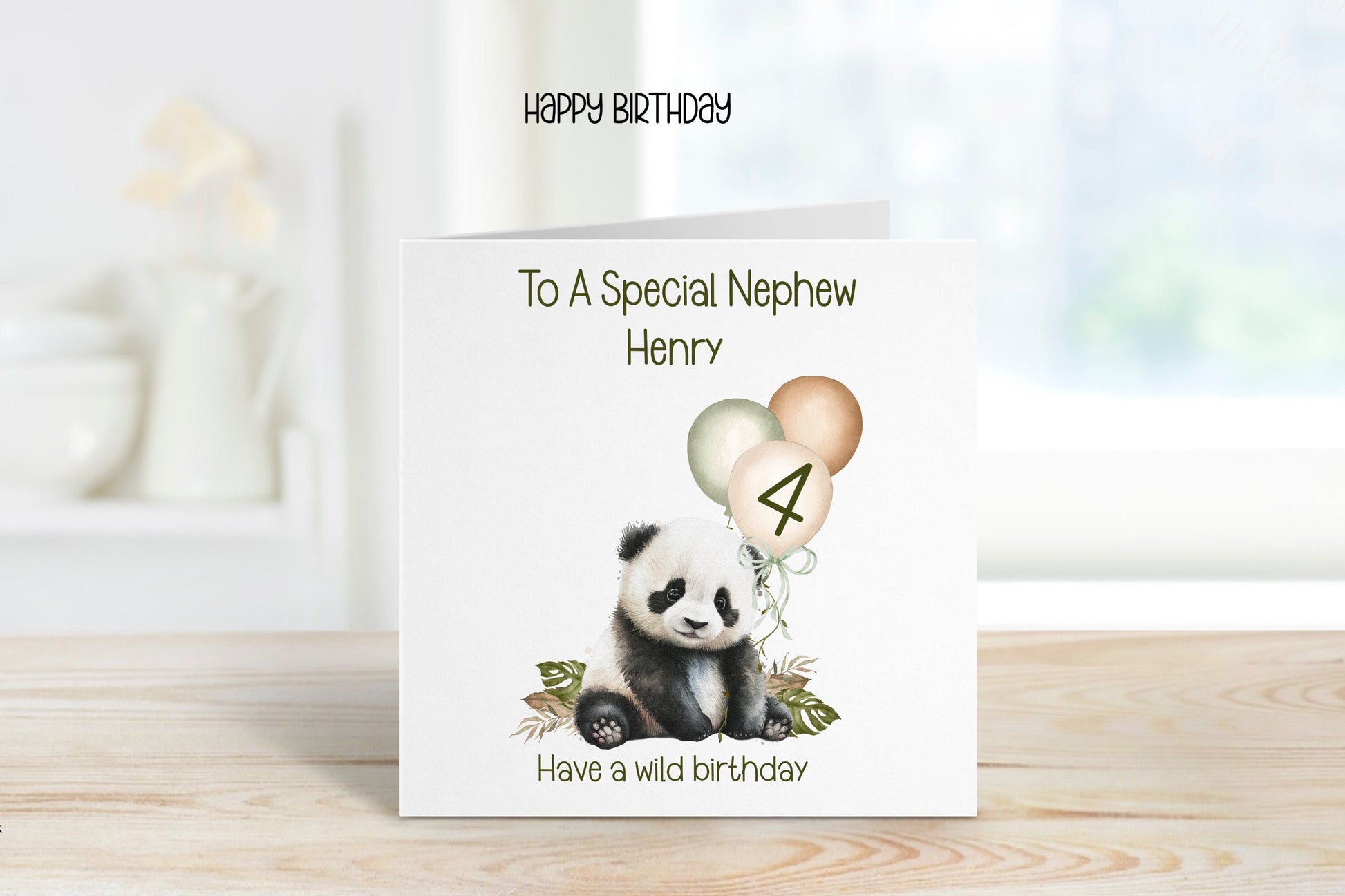 Godson 4th Birthday Card, 4th Birthday Card For Godson, Personalised Godson 4th Birthday Card, Safari Panda Design