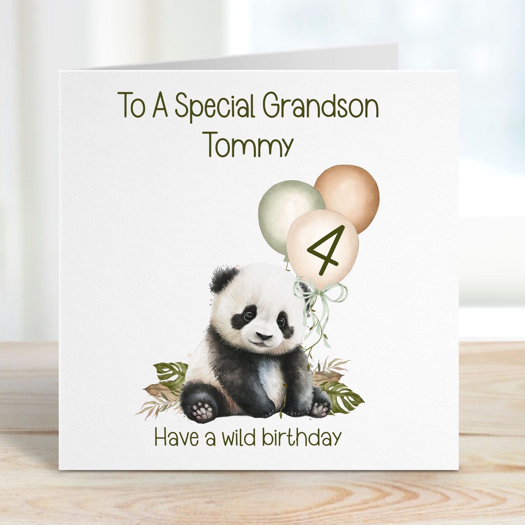 Godson 4th Birthday Card, 4th Birthday Card For Godson, Personalised Godson 4th Birthday Card, Safari Panda Design