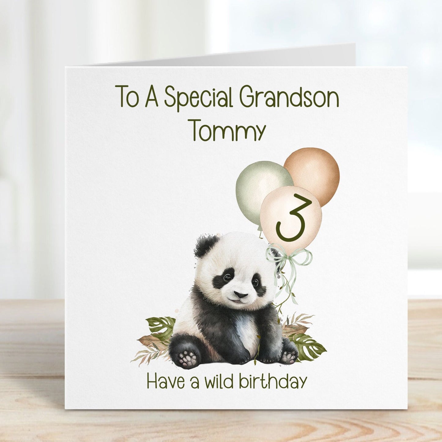 Great Grandson 3rd Birthday Card, 3rd Birthday Card For Great Grandson 3rd , Personalised Great Grandson 3rd Birthday, Safari Panda Design