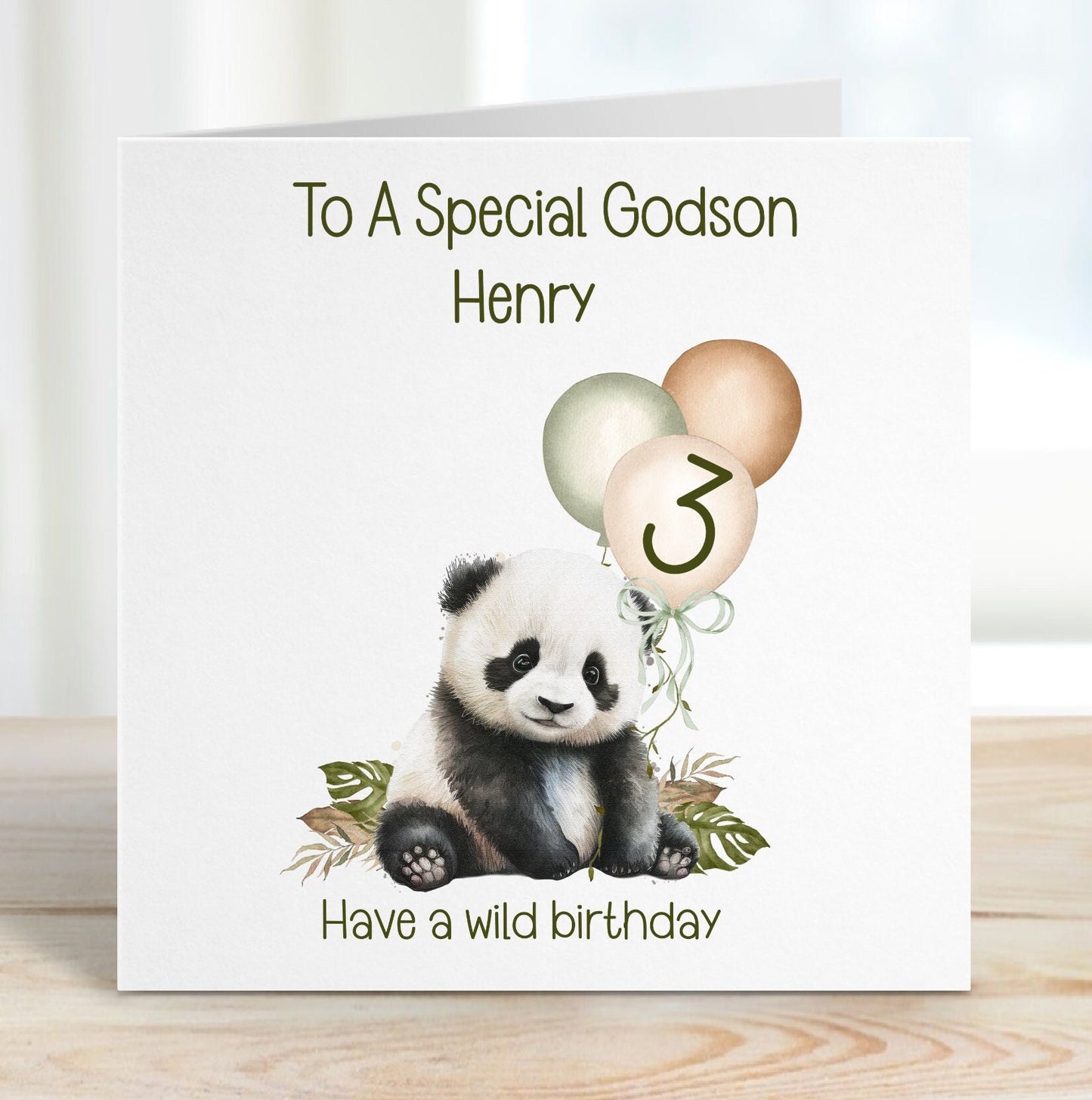 Grandson 3rd Birthday Card, 3rd Birthday Card For Grandson 3rd , Personalised Grandson 3rd Birthday Card, Safari Panda Design