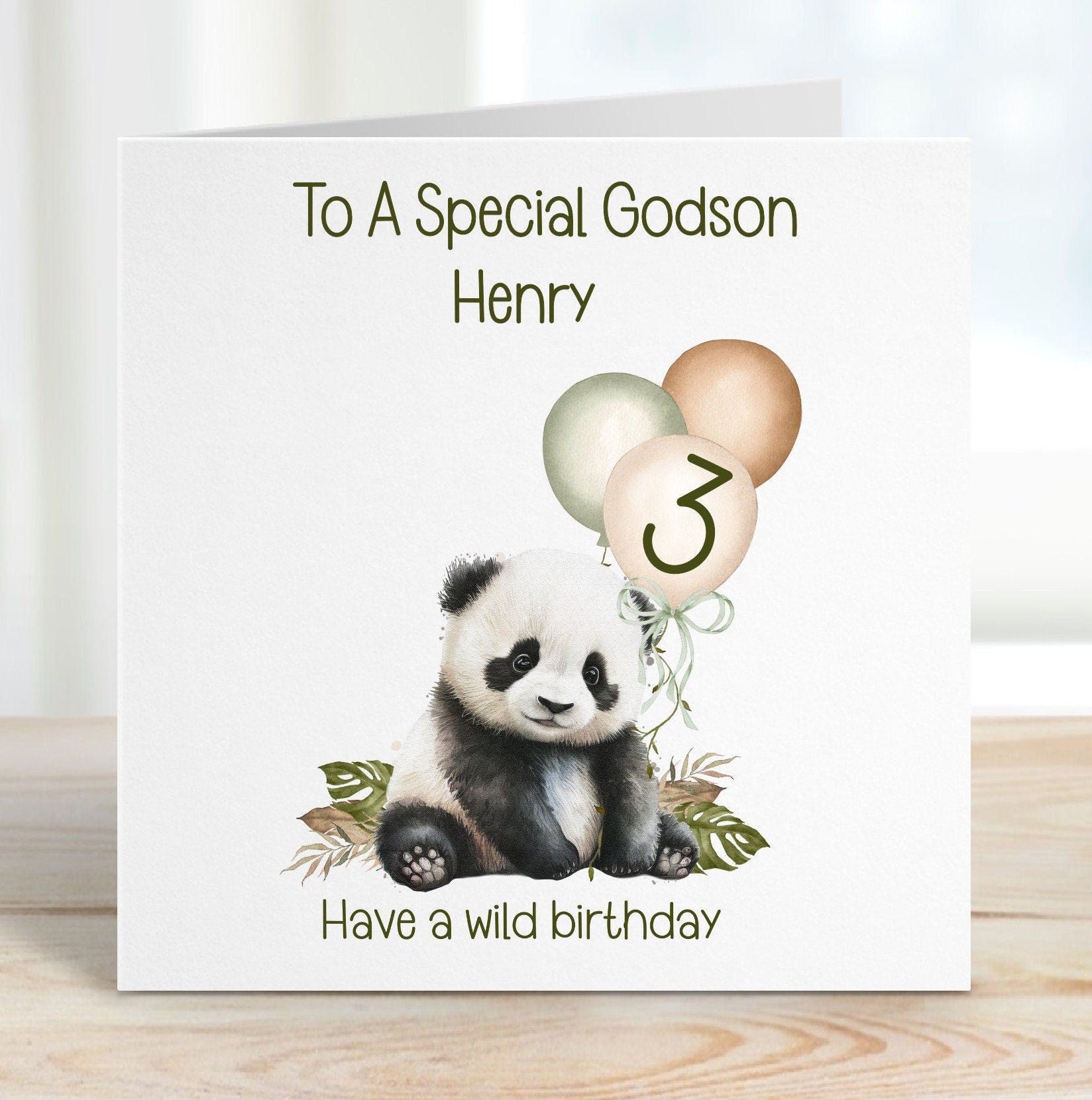 Son 3rd Birthday Card, 3rd Birthday Card For Son 3rd , Personalised Son 3rd Birthday Card, Safari Panda Design