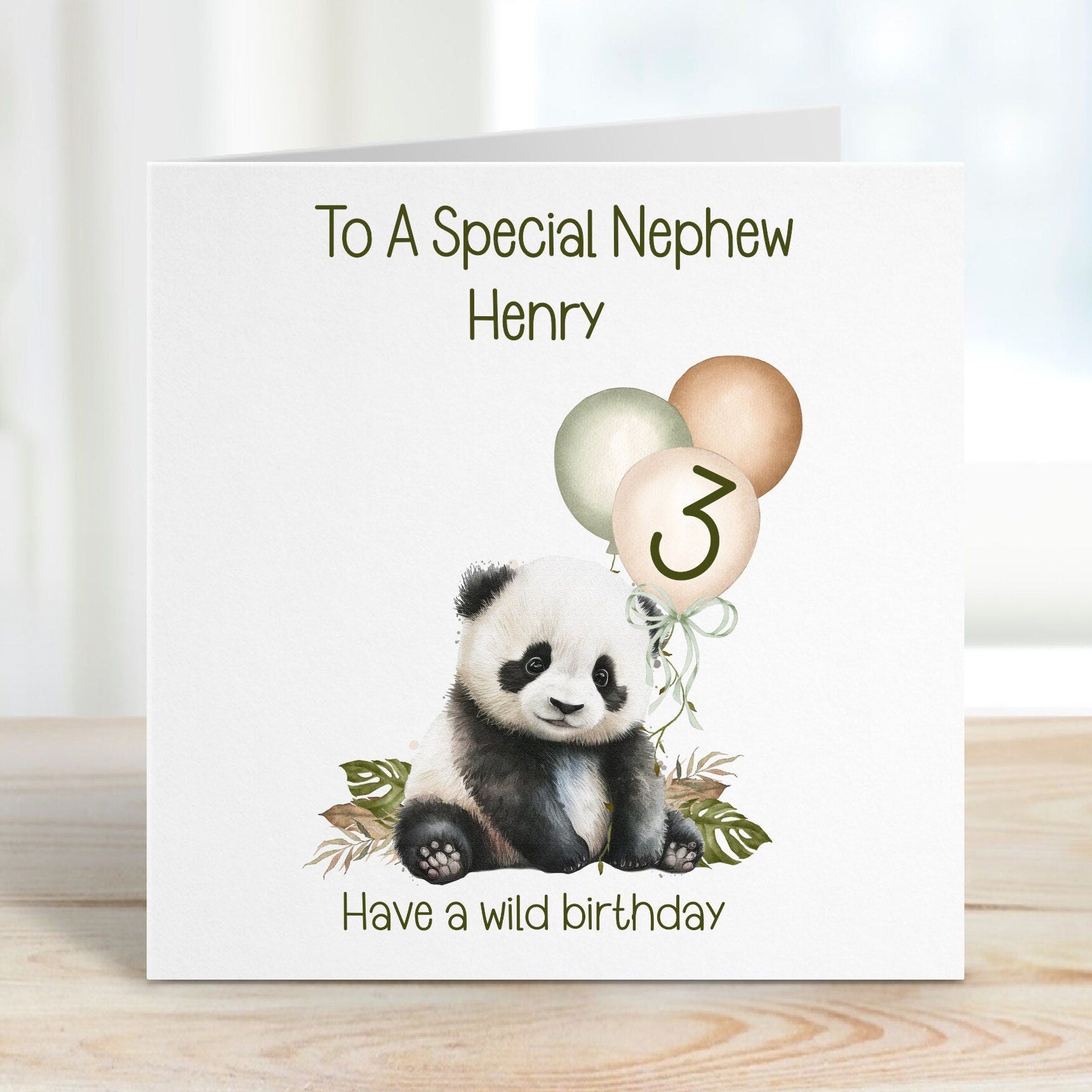 Grandson 3rd Birthday Card, 3rd Birthday Card For Grandson 3rd , Personalised Grandson 3rd Birthday Card, Safari Panda Design