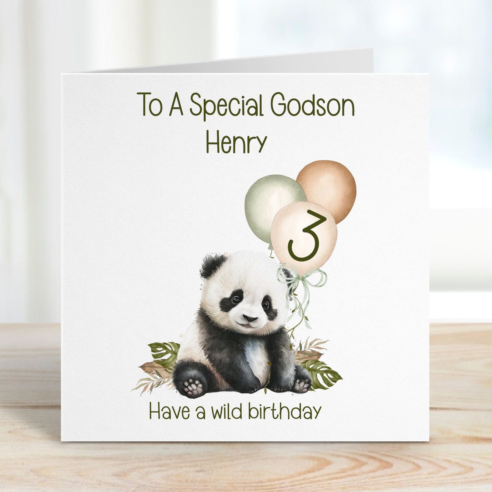 Great Nephew 3rd Birthday Card, 3rd Birthday Card For Great Nephew 3rd , Personalised Great Nephew 3rd Birthday Card, Safari Panda Design