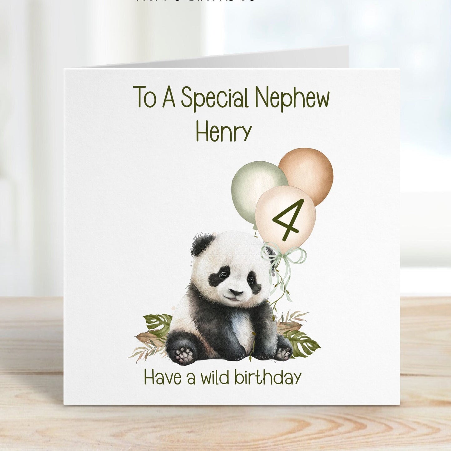 Great Nephew 4th Birthday Card, 4th Birthday Card For Great Nephew, Personalised Great Nephew 4th Birthday Card, Safari Panda Design