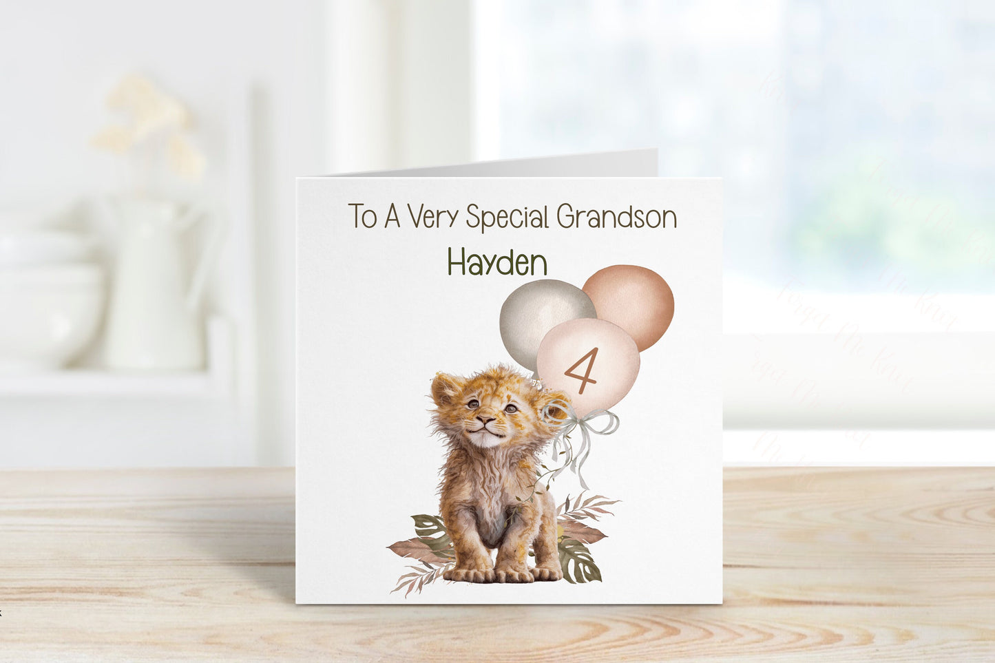 Personalised Grandson 4th Birthday Card, 4th Birthday Card For Girls Or Boys, Personalised Wild Birthday Safari Jungle Card, Elephant Card