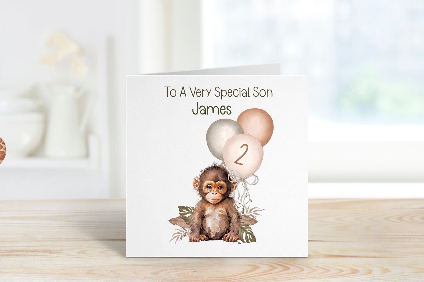 Personalised Son 2nd Birthday Card, 2nd Birthday Card For Girls Or Boys, Personalised Wild Birthday Safari Jungle Card, Elephant Card