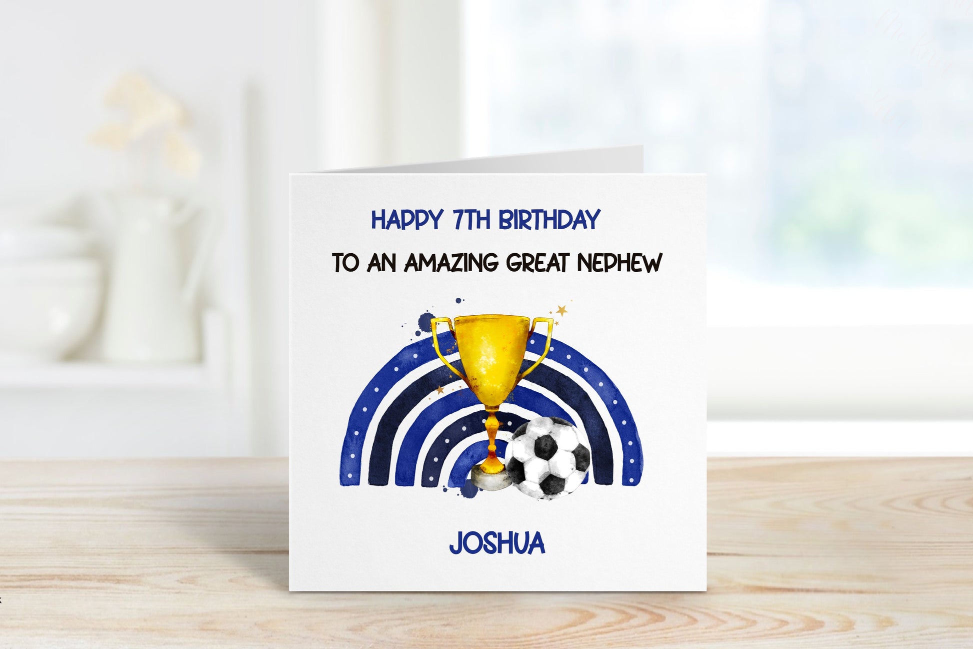 Personalised Great Nephew 7th Birthday Card, Football Rainbow 6th Birthday Card, Any Age, 1st, 2nd, 3rd, 4th, Great Nephew Birthday Card