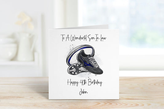 Son In Law Birthday Card 40, Personalised Birthday Card For Him, Personalised Son In Law 40th Birthday Card, Rugby Birthday Card