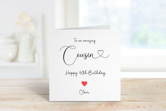 Personalised Cousin Birthday Card, Birthday Card For Cousin, Birthday Cards For Her, Any age Birthday Card, 40th Birthday For Cousin