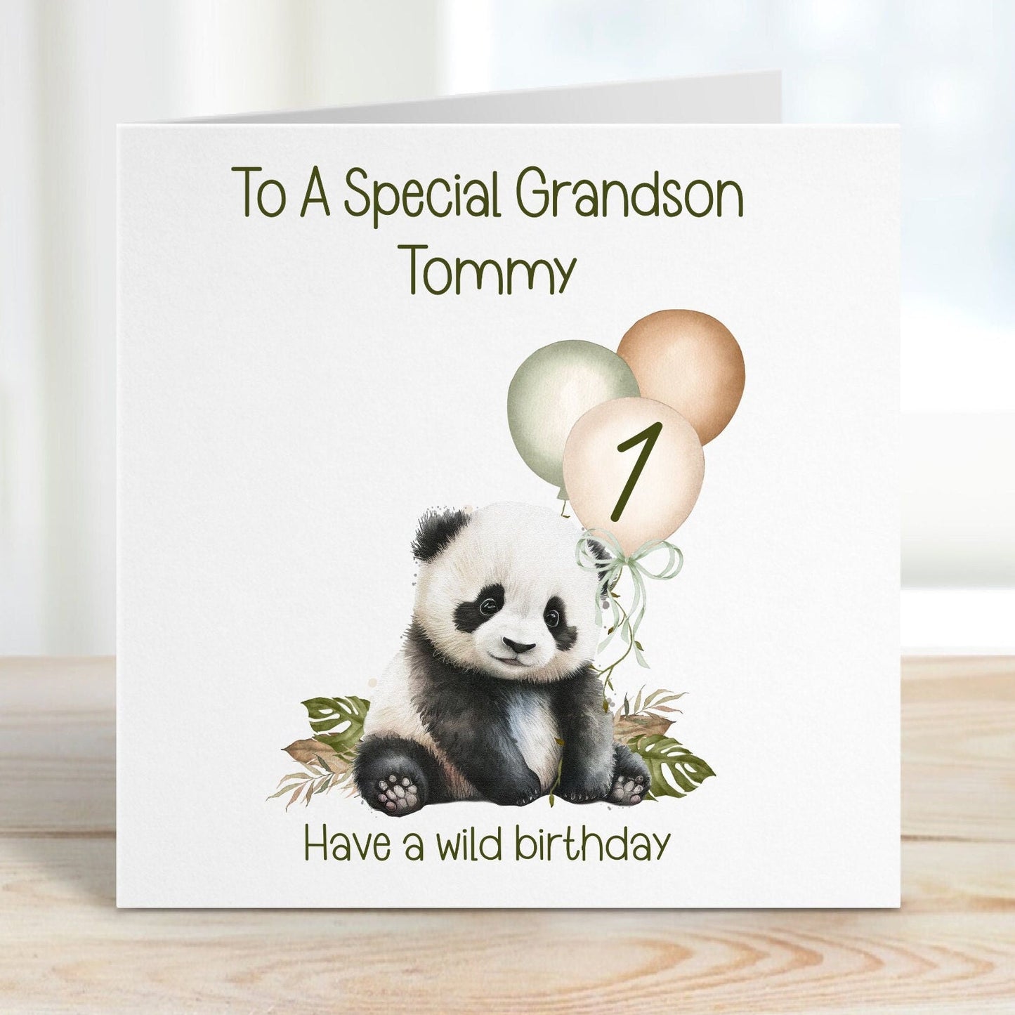 Godson 1st Birthday Card, 1st Birthday Card For Godson, Personalised Godson 1st Birthday Card, Safari Panda Design