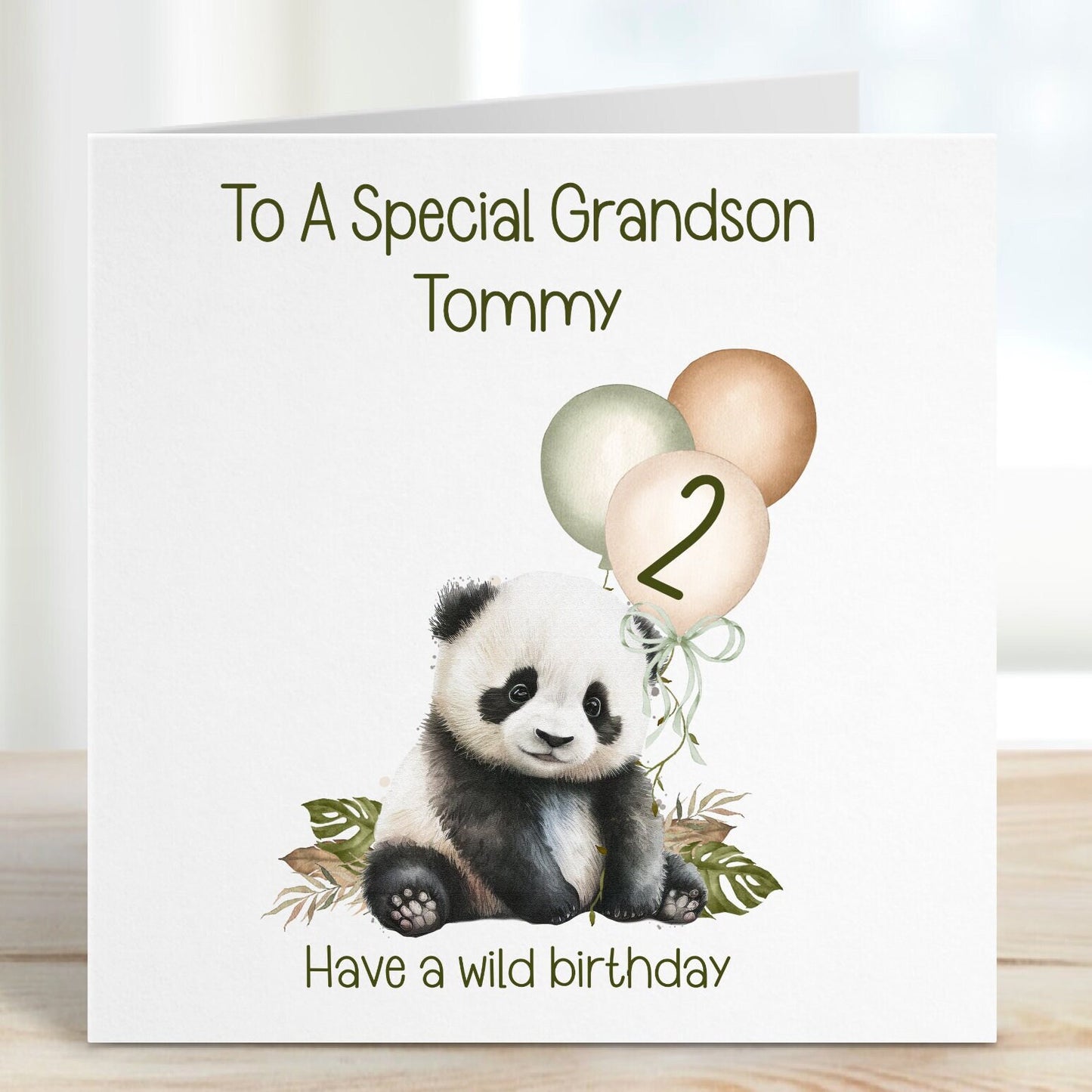 Great Grandson 2nd Birthday Card, 2nd Birthday Card For Great Grandson, Personalised Great Grandson 2nd Birthday Card, Safari Panda Design