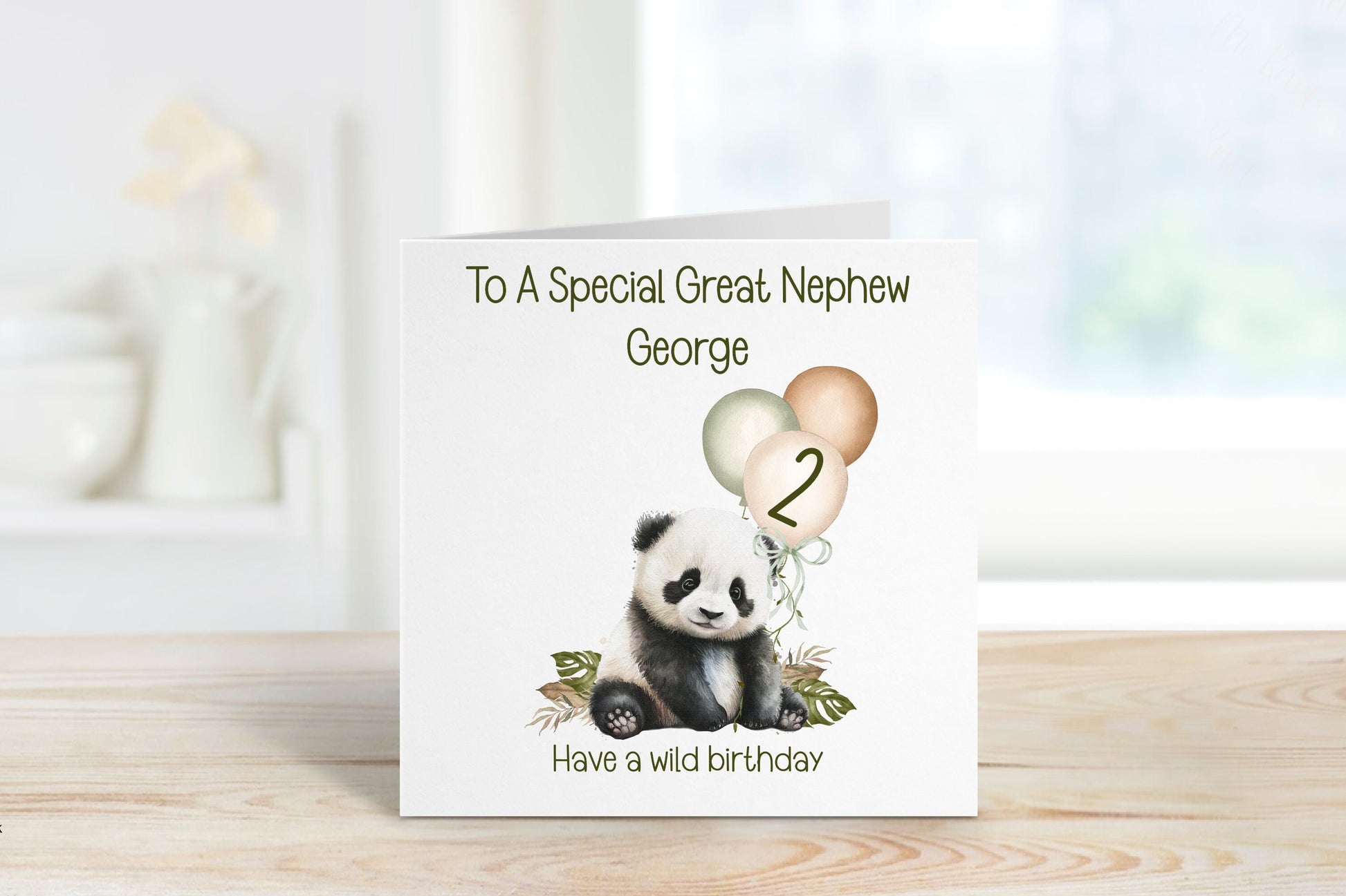 Great Grandson 2nd Birthday Card, 2nd Birthday Card For Great Grandson, Personalised Great Grandson 2nd Birthday Card, Safari Panda Design