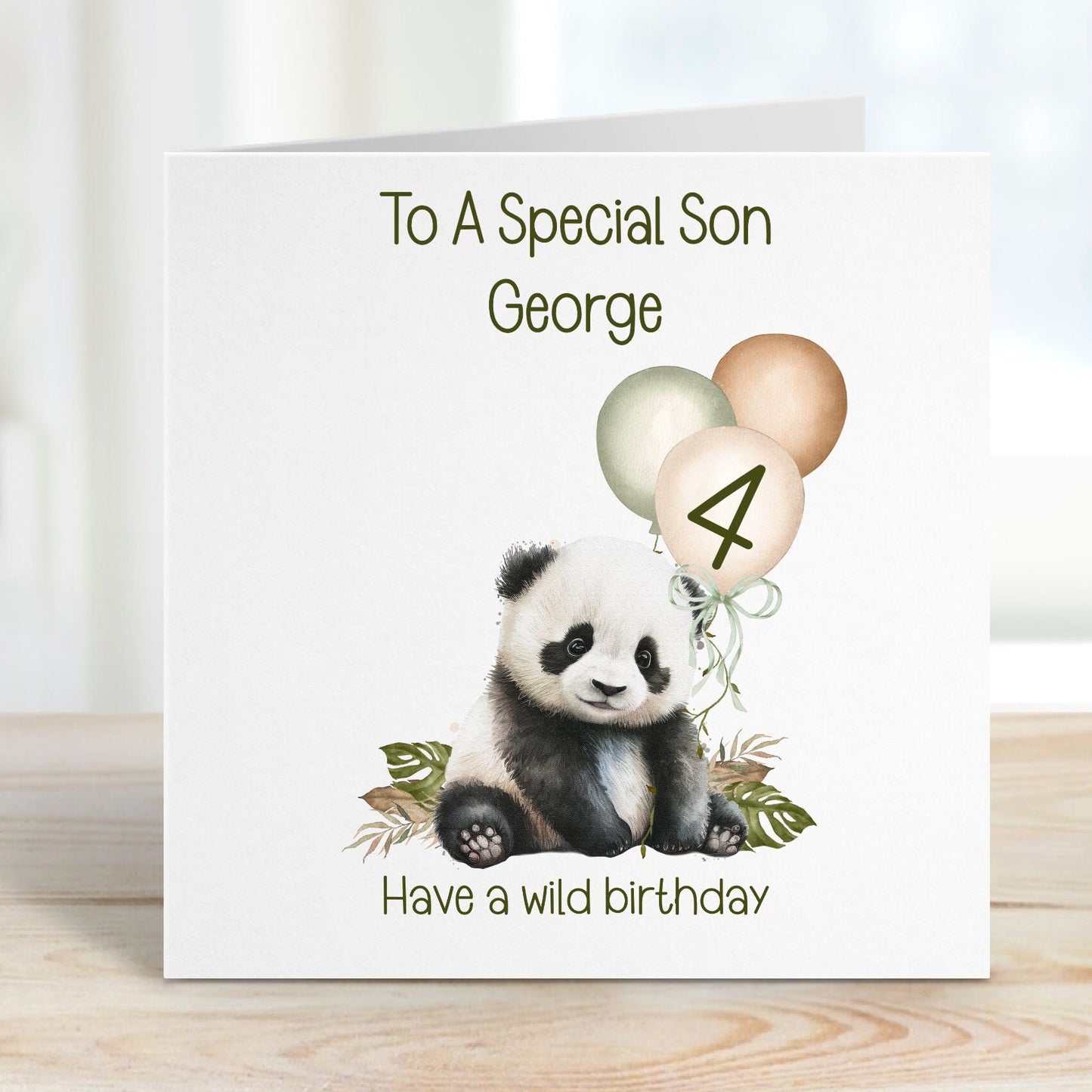 Great Grandson 4th Birthday Card, 4th Birthday Card For Great Grandson, Personalised Great Grandson 4th Birthday Card, Safari Panda Design