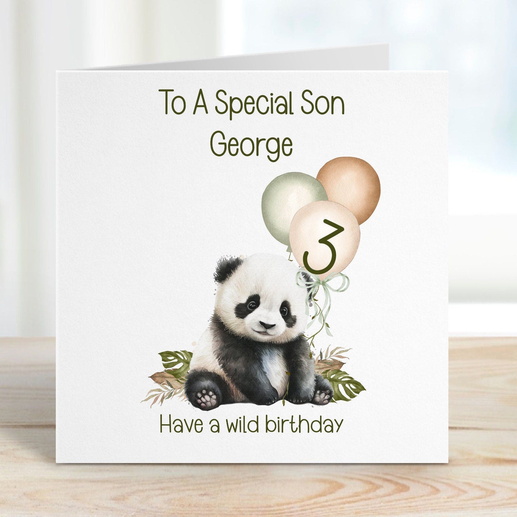 Grandson 3rd Birthday Card, 3rd Birthday Card For Grandson 3rd , Personalised Grandson 3rd Birthday Card, Safari Panda Design