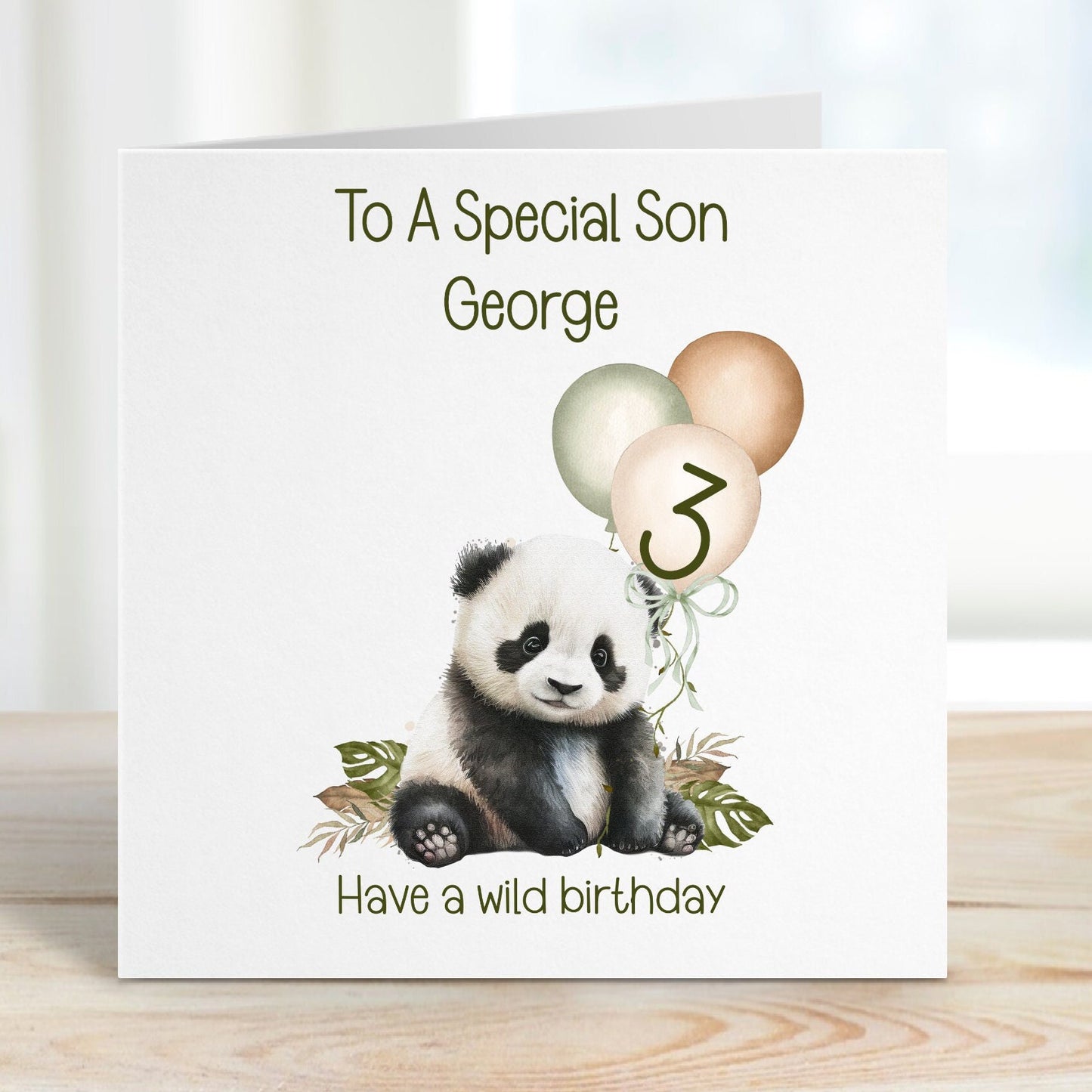 Nephew 3rd Birthday Card, 3rd Birthday Card For Nephew 3rd , Personalised Nephew 3rd Birthday Card, Safari Panda Design