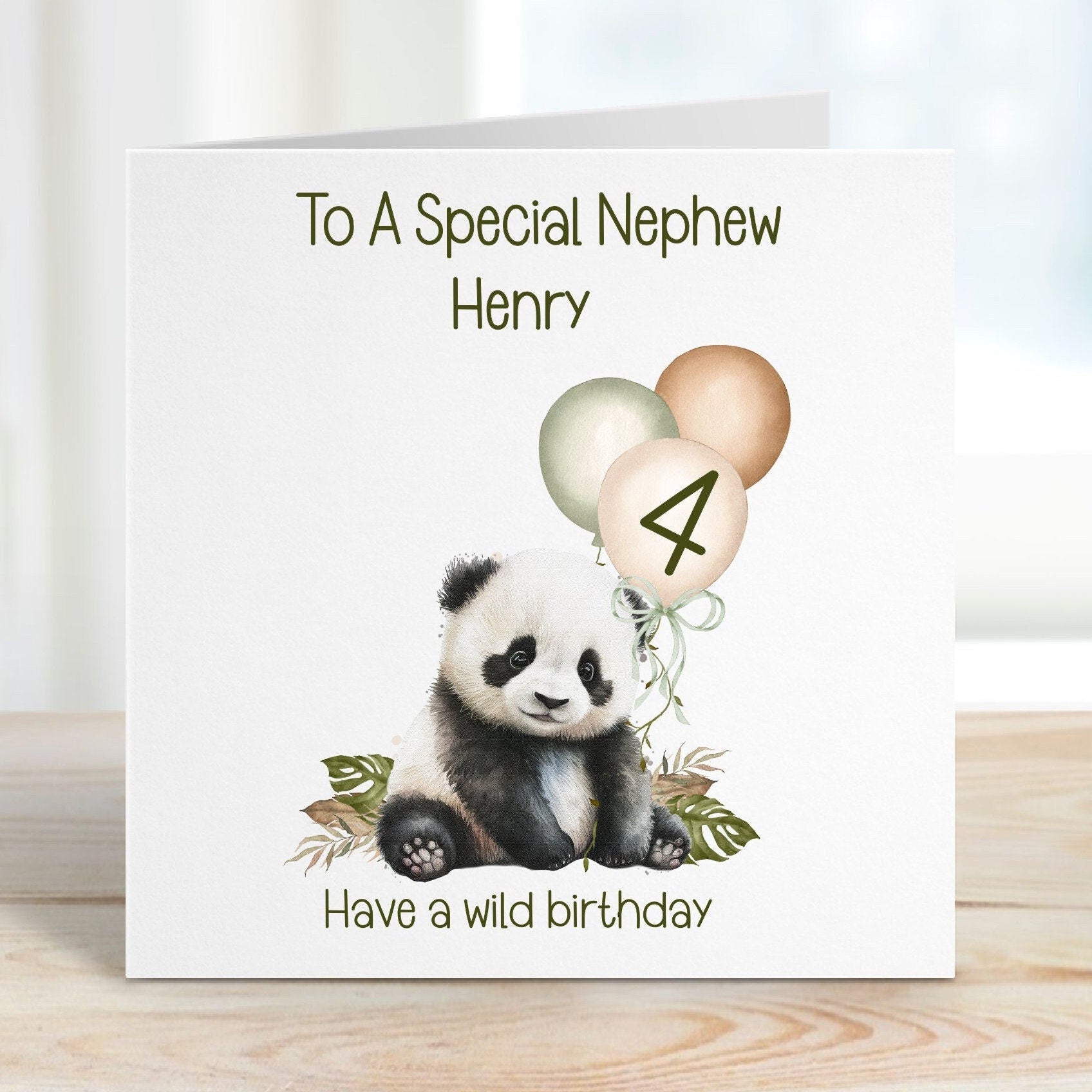 Great Grandson 4th Birthday Card, 4th Birthday Card For Great Grandson, Personalised Great Grandson 4th Birthday Card, Safari Panda Design
