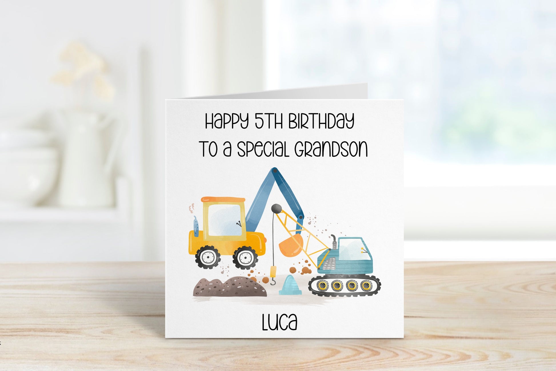 Great Grandson 1st Birthday Card, 1st Birthday Card For Great Grandson, Personalised Great Grandson 1st Birthday Card, Digger Birthday Card
